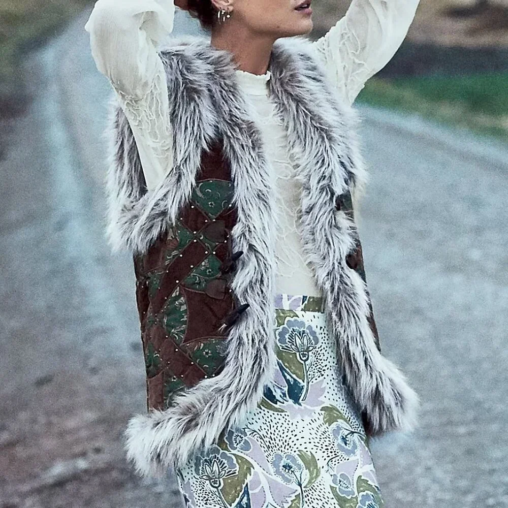 Free People Women's Sterling Studded Patchwork Vest Size Small - Picture 2 of 8